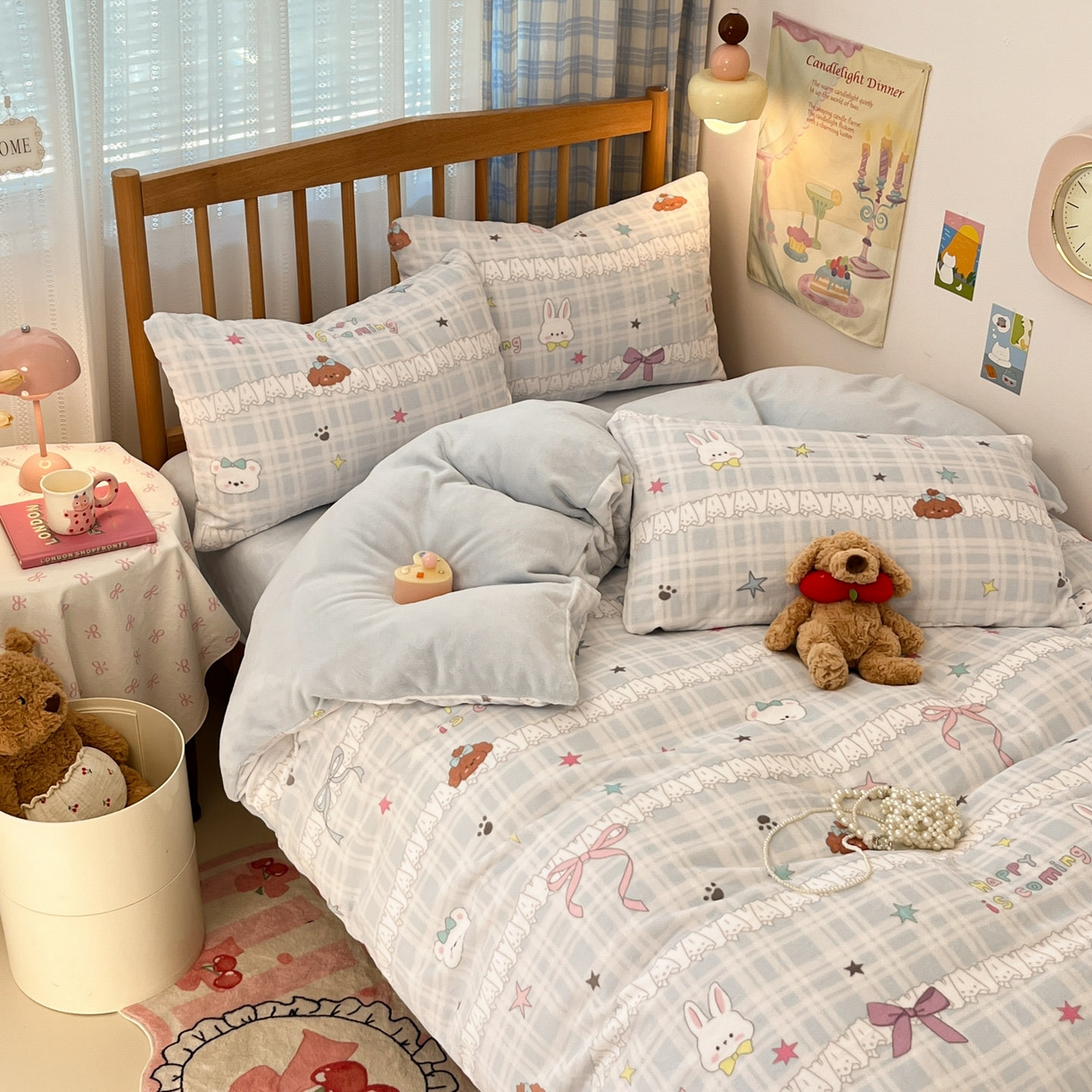 91家纺网 家纺一手货源 找家纺 蓝极人 2025新款牛奶绒印花四件套 D蕾丝萌境