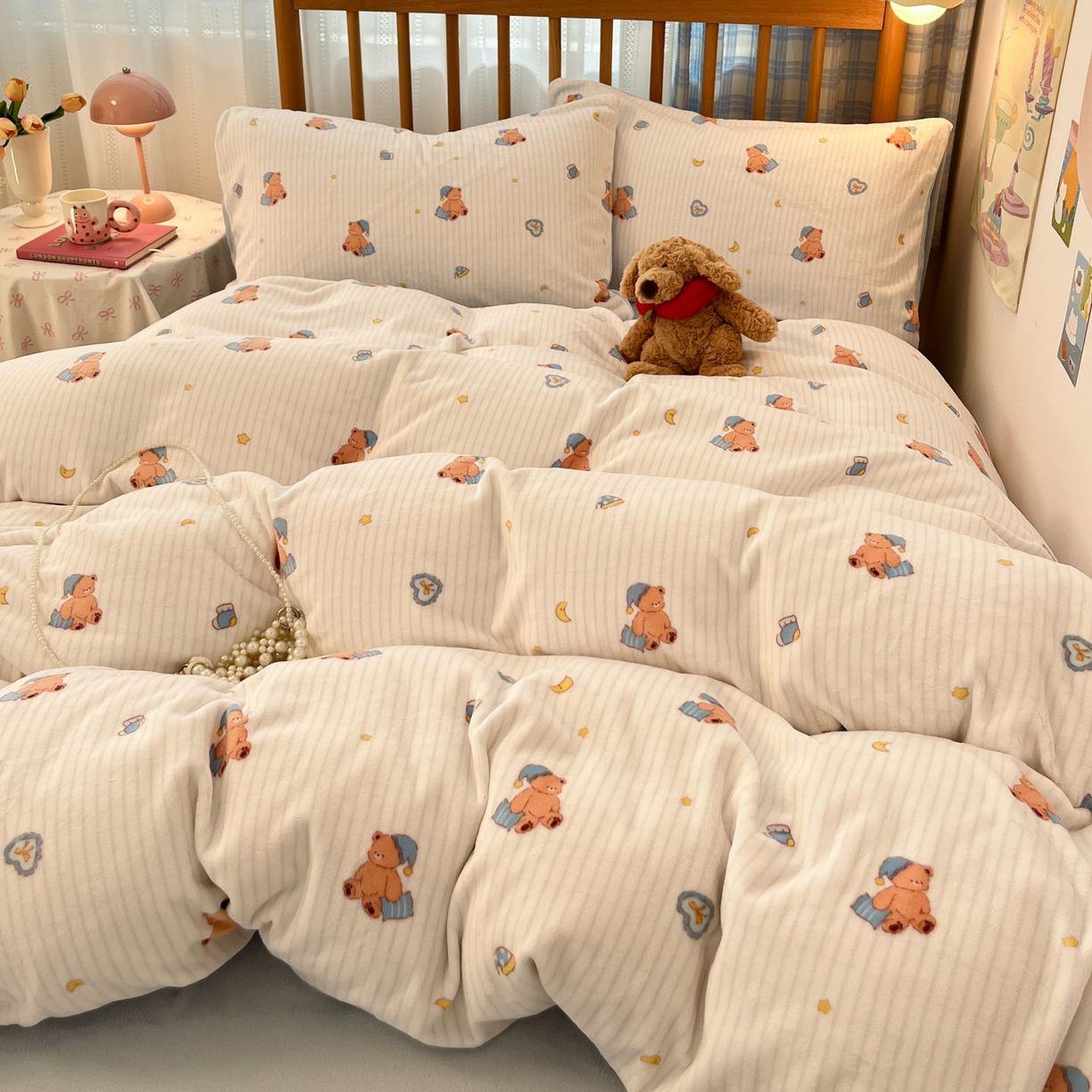 91家纺网 家纺一手货源 找家纺 蓝极人 2025新款牛奶绒印花四件套 D暖熊星芒