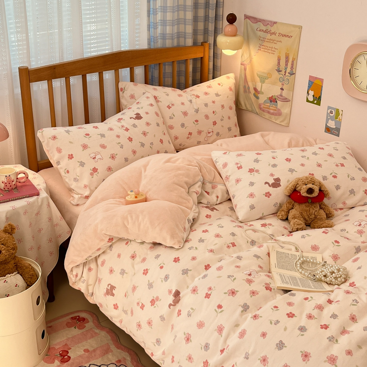 91家纺网 家纺一手货源 找家纺 蓝极人 2025新款牛奶绒印花四件套 D碎花喵喵