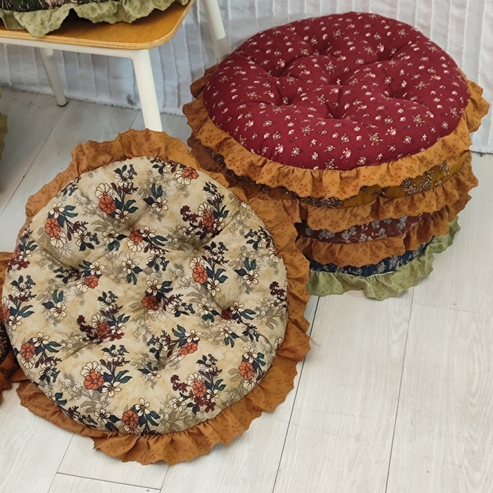 91家纺网 家纺一手货源 找家纺 （总）李帅家居 2025新款圆形仿棉麻印花坐垫美式花边抱枕椅子垫靠垫