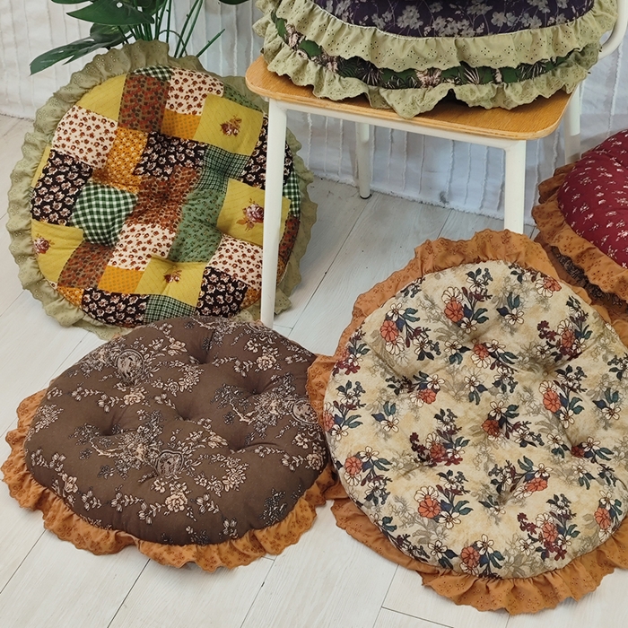 91家纺网 家纺一手货源 找家纺 （总）李帅家居 2025新款圆形仿棉麻印花坐垫美式花边抱枕椅子垫靠垫