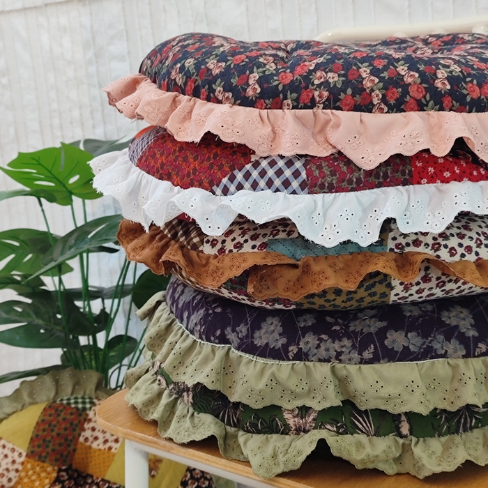 91家纺网 家纺一手货源 找家纺 （总）李帅家居 2025新款圆形仿棉麻印花坐垫美式花边抱枕椅子垫靠垫