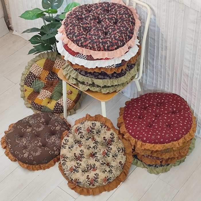 91家纺网 家纺一手货源 找家纺 （总）李帅家居 2025新款圆形仿棉麻印花坐垫美式花边抱枕椅子垫靠垫