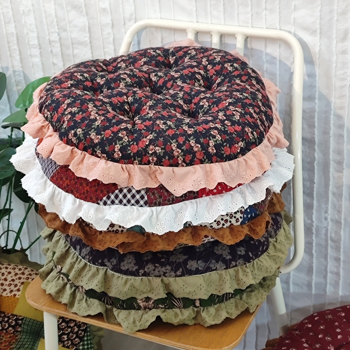 91家纺网 家纺一手货源 找家纺 （总）李帅家居 2025新款圆形仿棉麻印花坐垫美式花边抱枕椅子垫靠垫