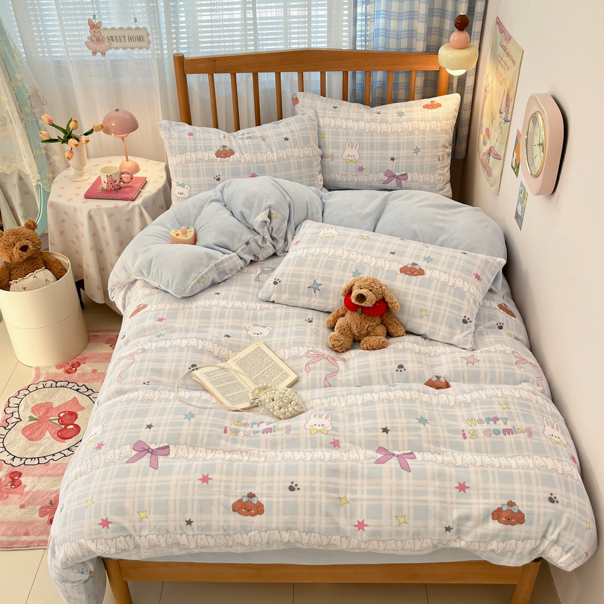 91家纺网 家纺一手货源 找家纺 蓝极人 2025新款牛奶绒印花四件套 D蕾丝萌境