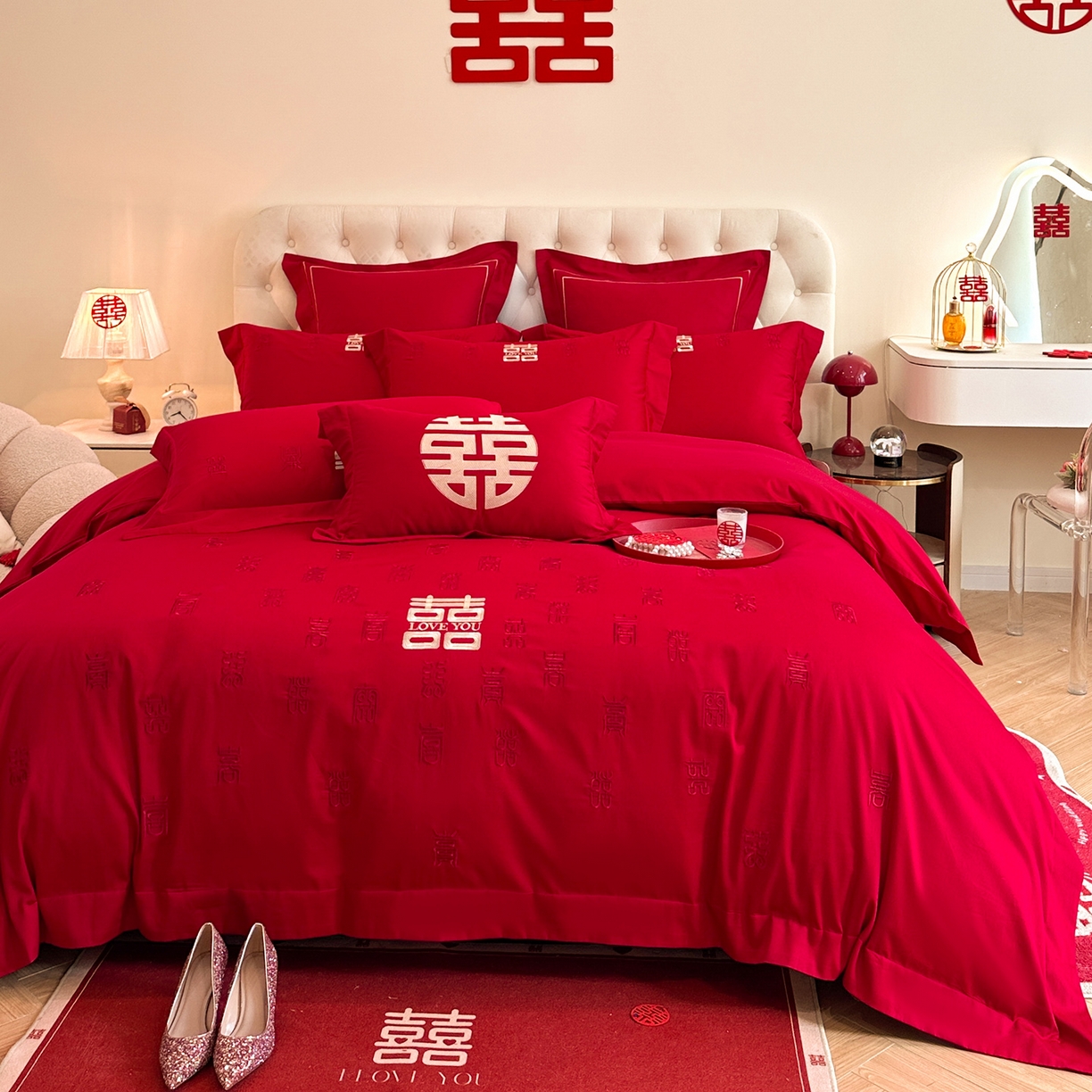 91家纺网 家纺一手货源 找家纺 （总）置顶家纺 2025新款亲肤刺绣婚庆磨毛四件套