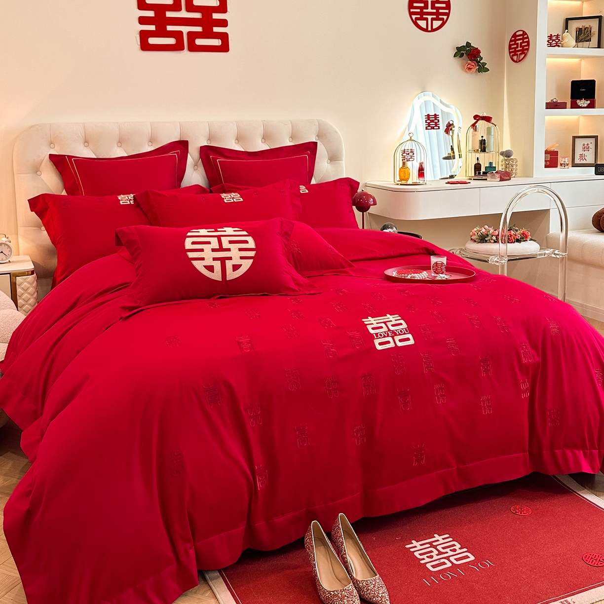 91家纺网 家纺一手货源 找家纺 （总）置顶家纺 2025新款亲肤刺绣婚庆磨毛四件套