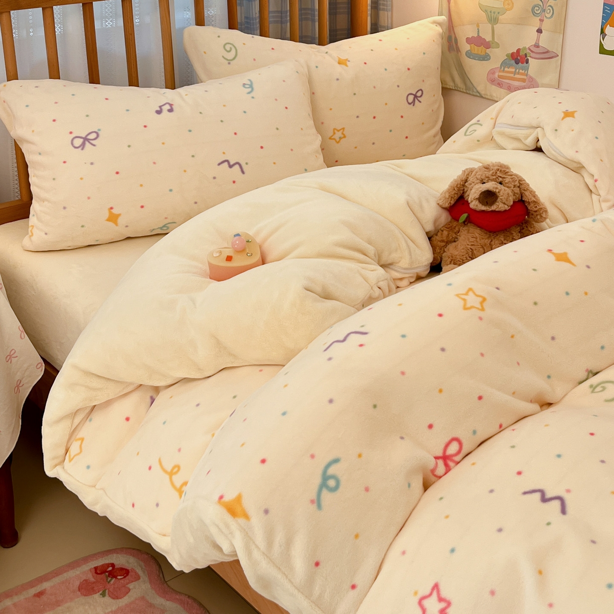 91家纺网 家纺一手货源 找家纺 酱子 2025新款牛奶绒印花四件套 D星彩梦