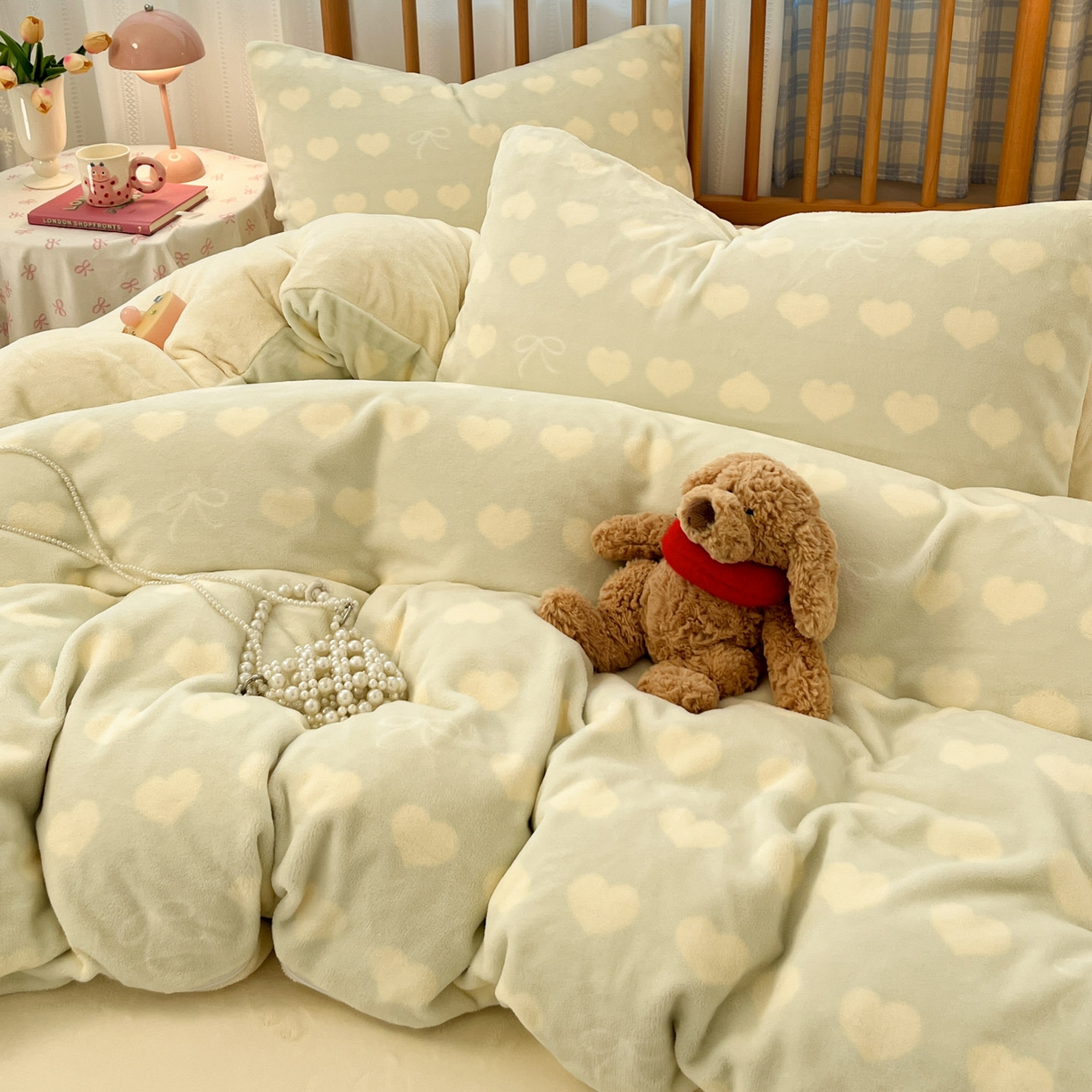 91家纺网 家纺一手货源 找家纺 酱子 2025新款牛奶绒印花四件套 D爱心蝴蝶结