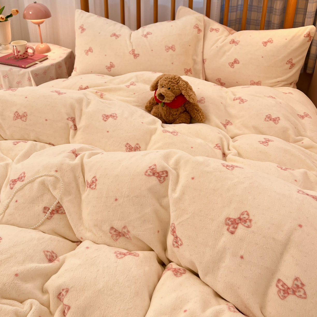 91家纺网 家纺一手货源 找家纺 酱子 2025新款牛奶绒印花四件套 D桃漾绮梦