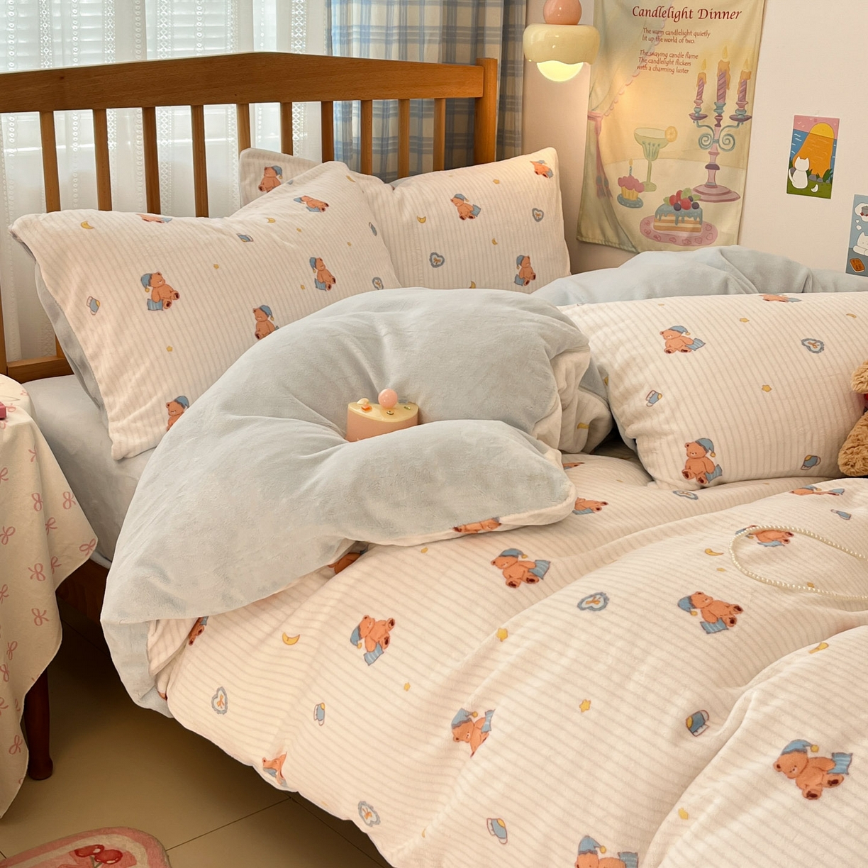 91家纺网 家纺一手货源 找家纺 酱子 2025新款牛奶绒印花四件套 D暖熊星芒