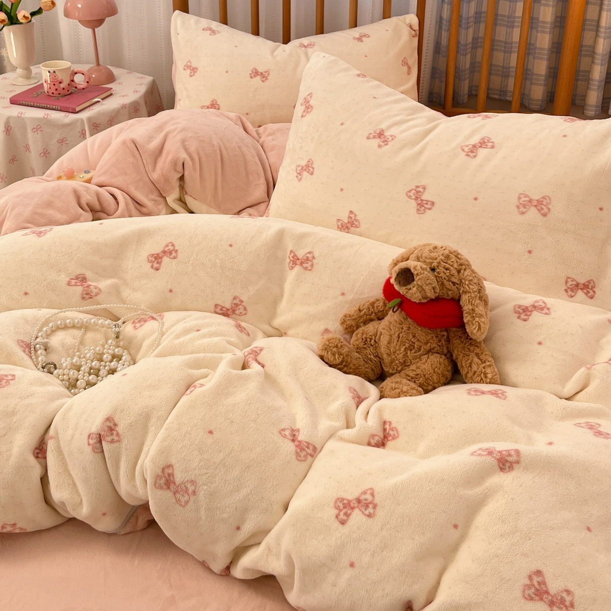 91家纺网 家纺一手货源 找家纺 酱子 2025新款牛奶绒印花四件套 D桃漾绮梦