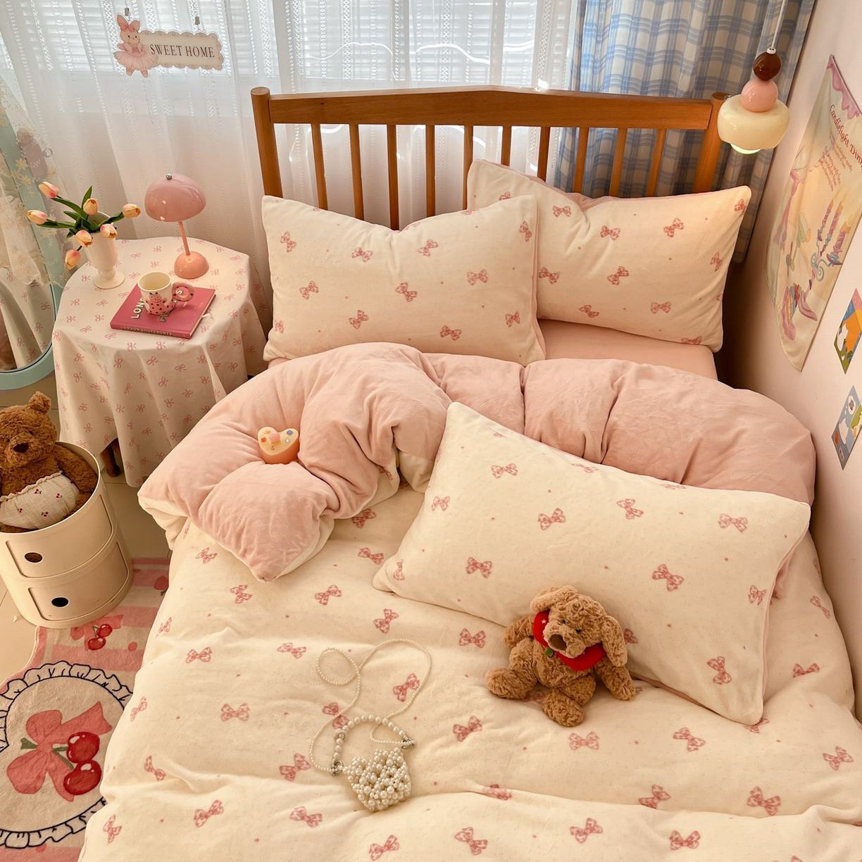 91家纺网 家纺一手货源 找家纺 酱子 2025新款牛奶绒印花四件套 D桃漾绮梦