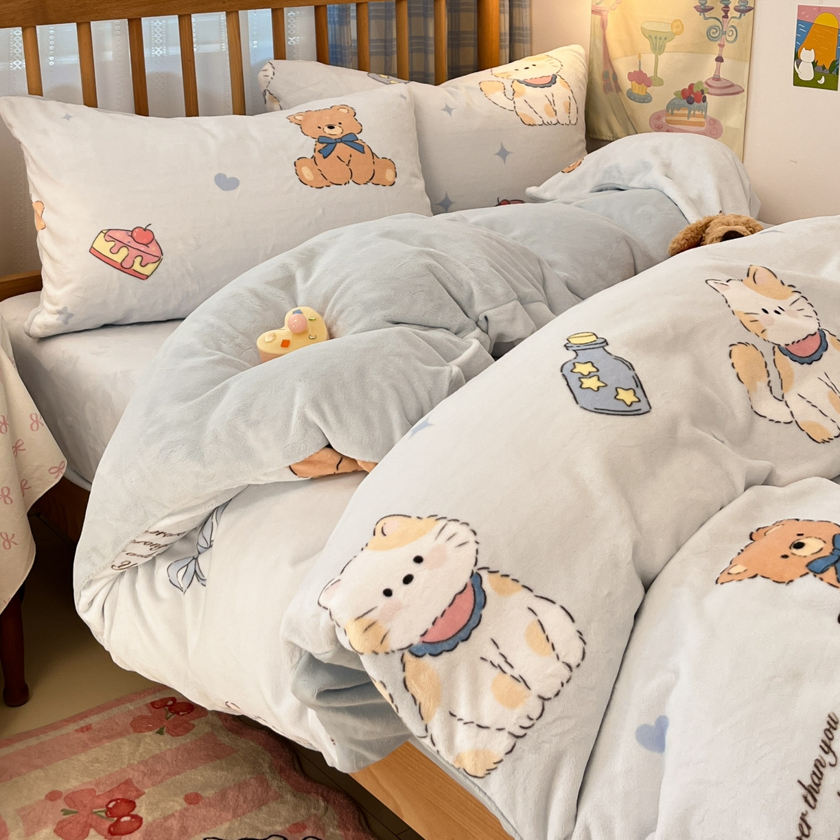 酱子 2025新款牛奶绒印花四件套 D星喵萌熊甜梦园