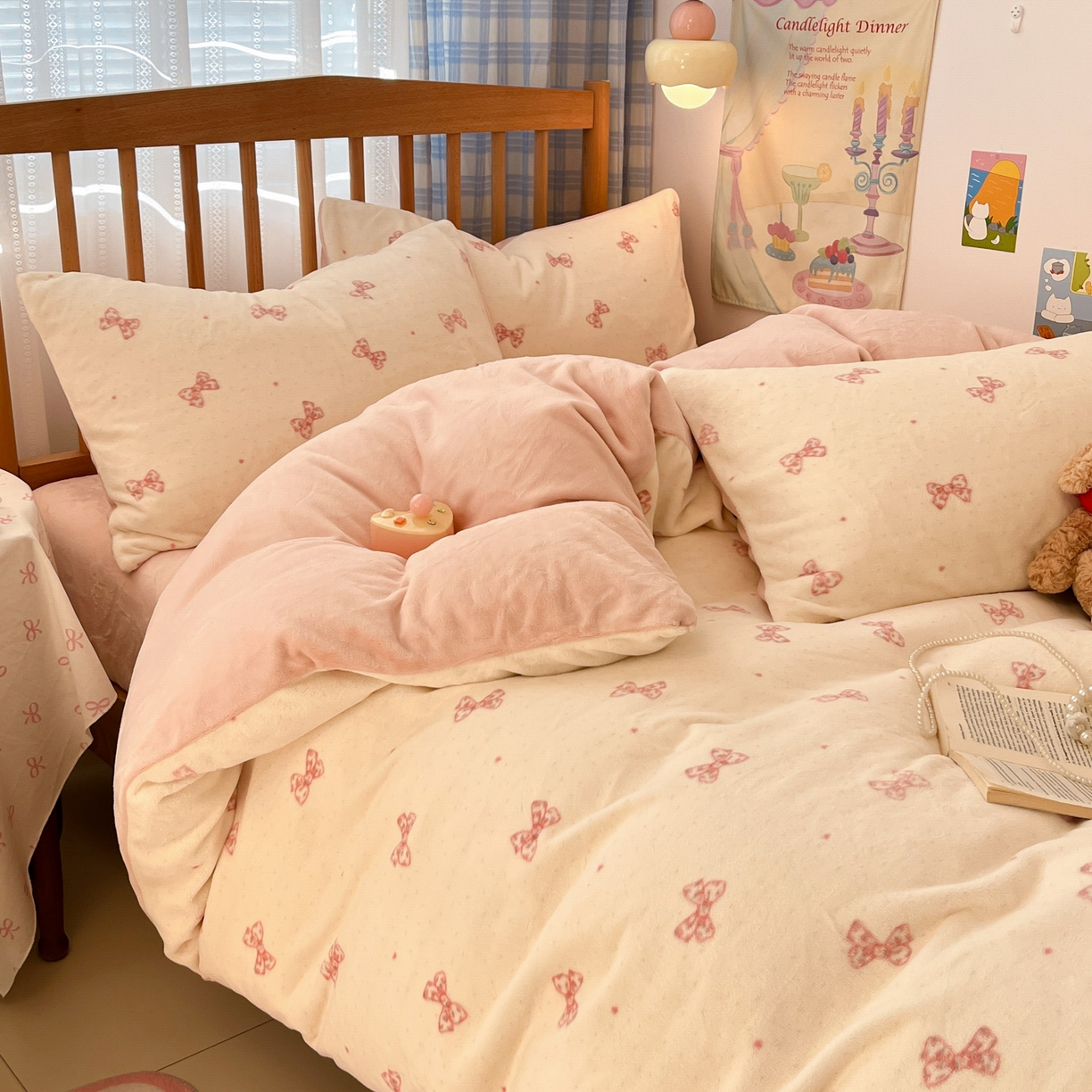 91家纺网 家纺一手货源 找家纺 酱子 2025新款牛奶绒印花四件套 D桃漾绮梦