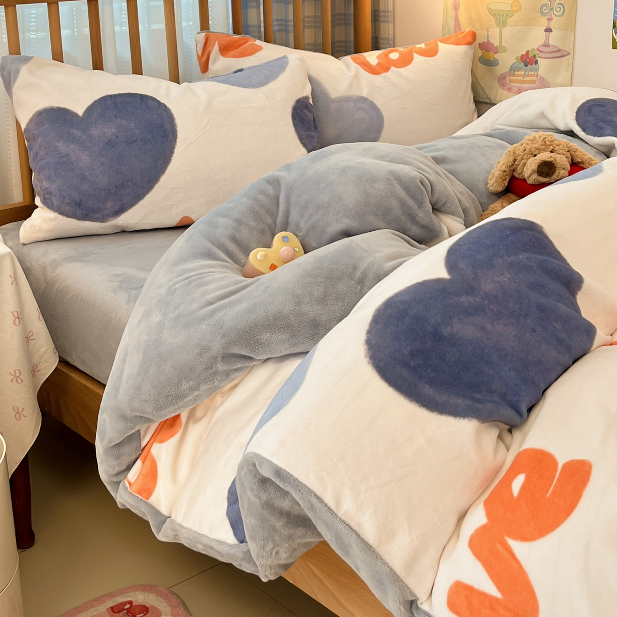 酱子 2025新款牛奶绒印花四件套 D爱心絮语