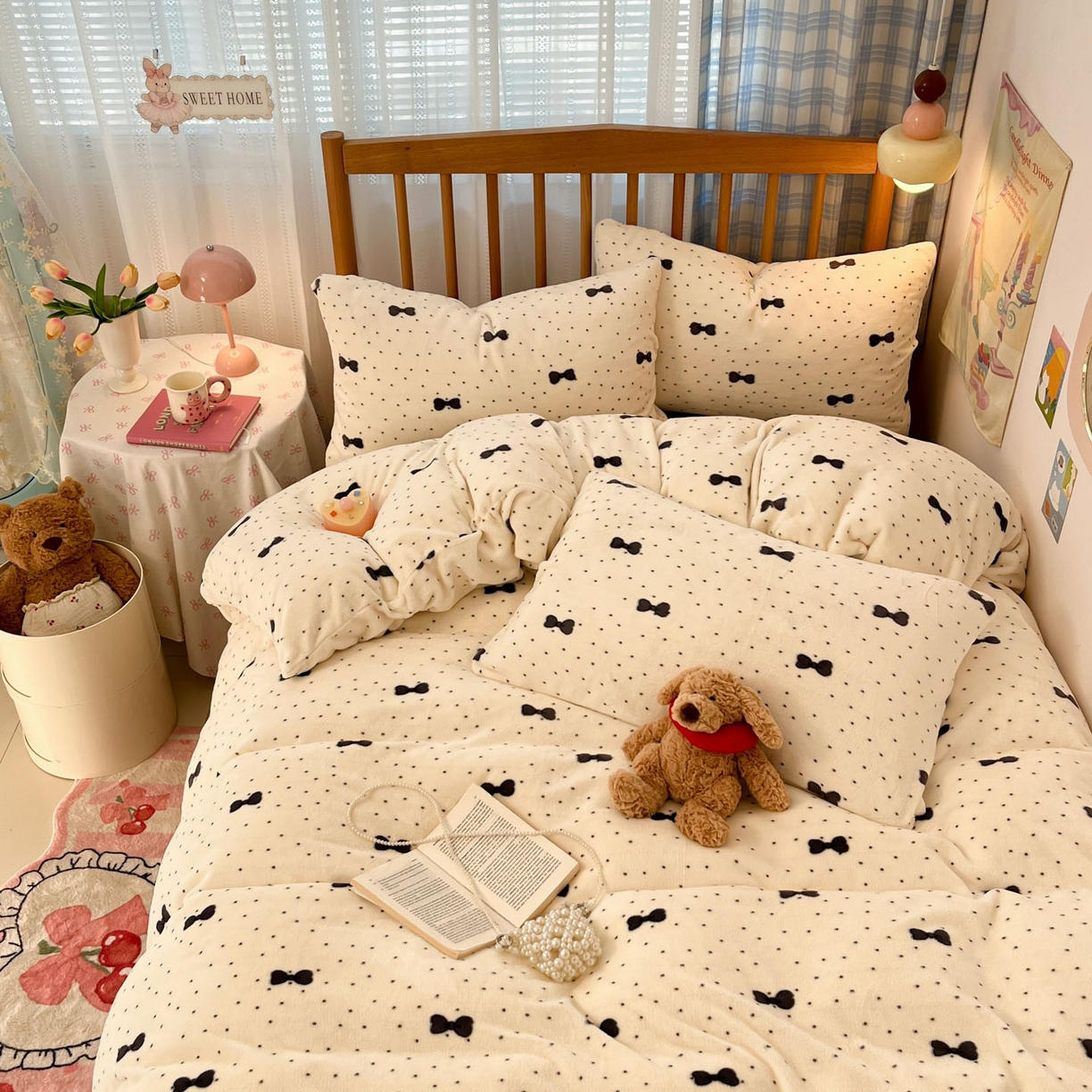 91家纺网 家纺一手货源 找家纺 酱子 2025新款牛奶绒印花四件套 D波点叠影