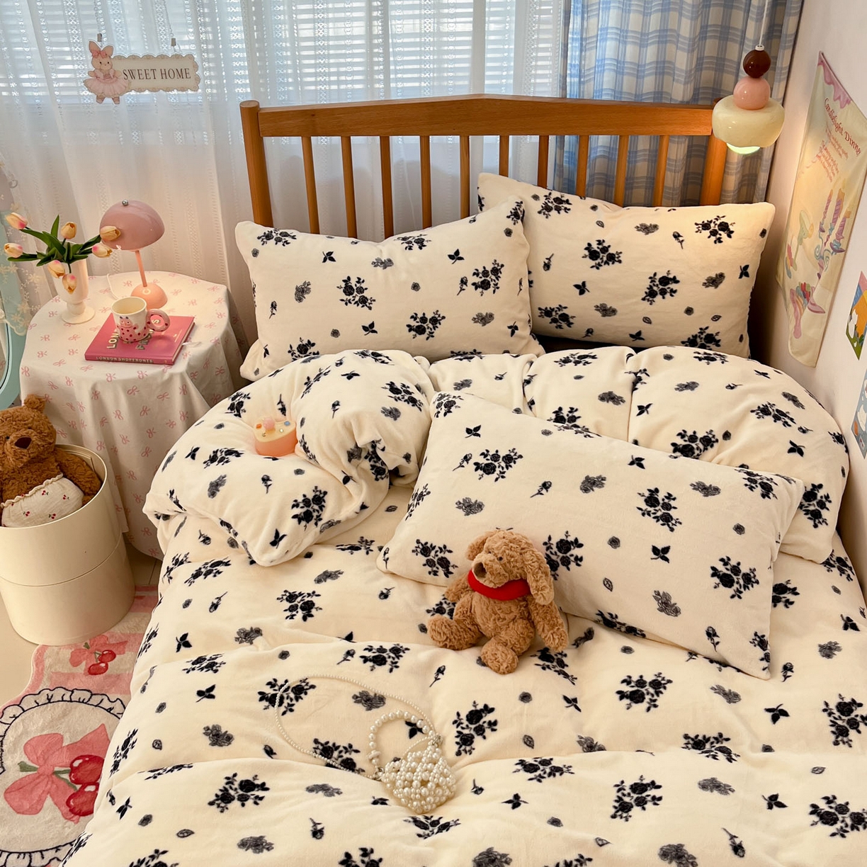 91家纺网 家纺一手货源 找家纺 酱子 2025新款牛奶绒印花四件套 D花汐