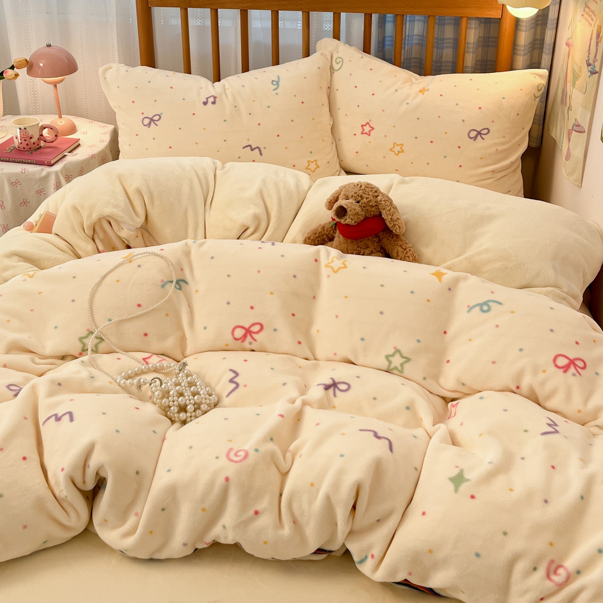 91家纺网 家纺一手货源 找家纺 酱子 2025新款牛奶绒印花四件套 D星彩梦