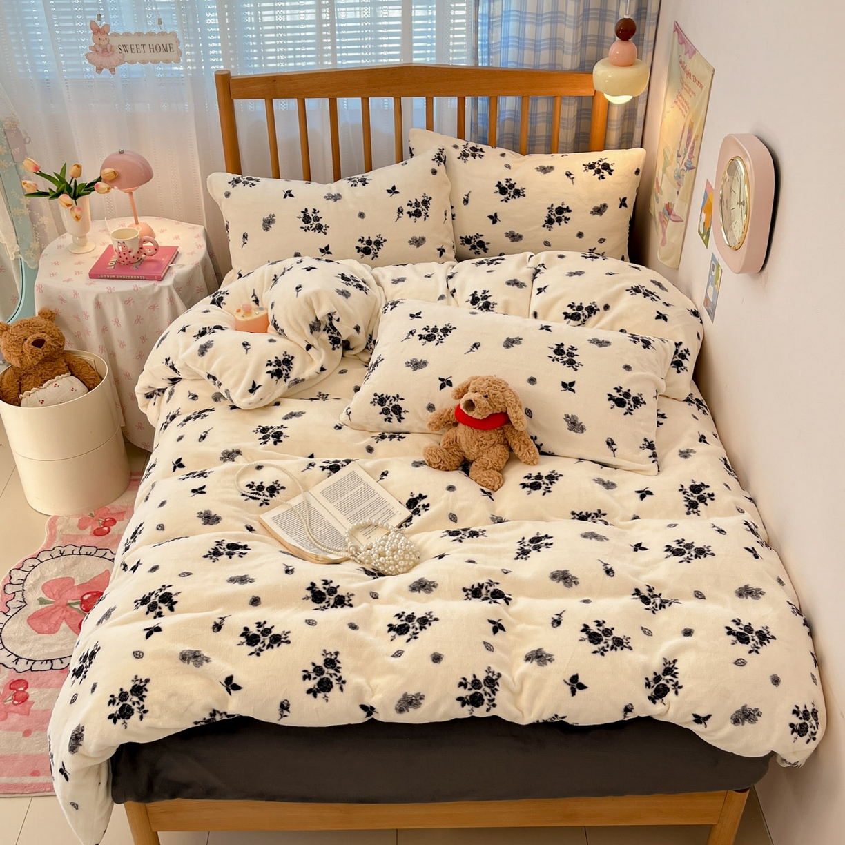 91家纺网 家纺一手货源 找家纺 酱子 2025新款牛奶绒印花四件套 D花汐