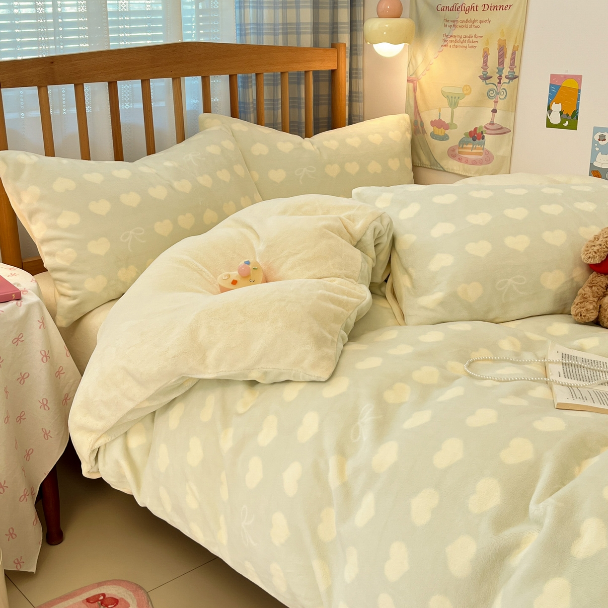 91家纺网 家纺一手货源 找家纺 酱子 2025新款牛奶绒印花四件套 D爱心蝴蝶结