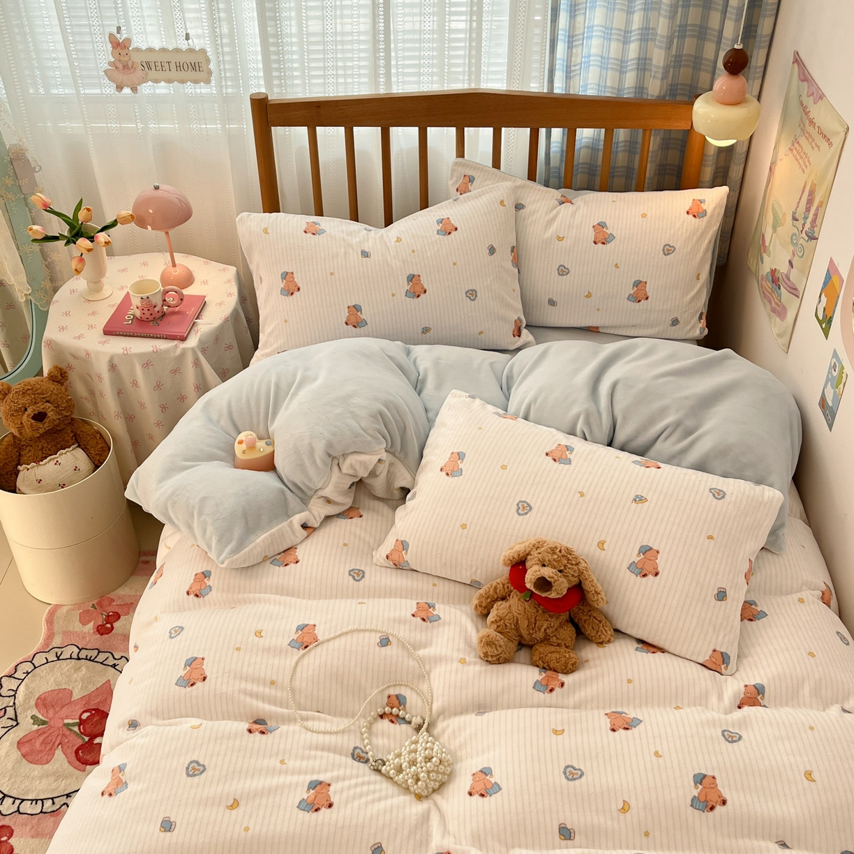 91家纺网 家纺一手货源 找家纺 酱子 2025新款牛奶绒印花四件套 D暖熊星芒