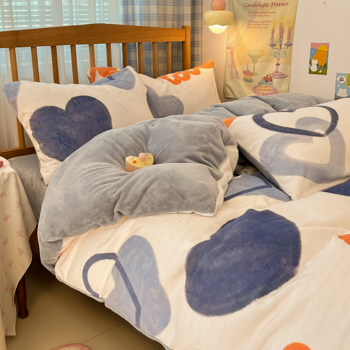 91家纺网 家纺一手货源 找家纺 酱子 2025新款牛奶绒印花四件套 D爱心絮语