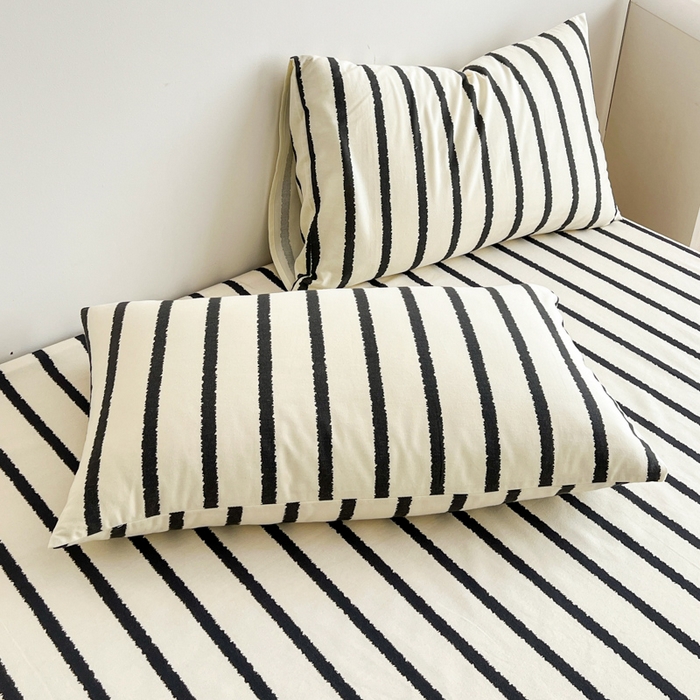 91家纺网 家纺一手货源 找家纺 感遇 2025新款全棉磨毛A类床单床笠三件套 黑条纹