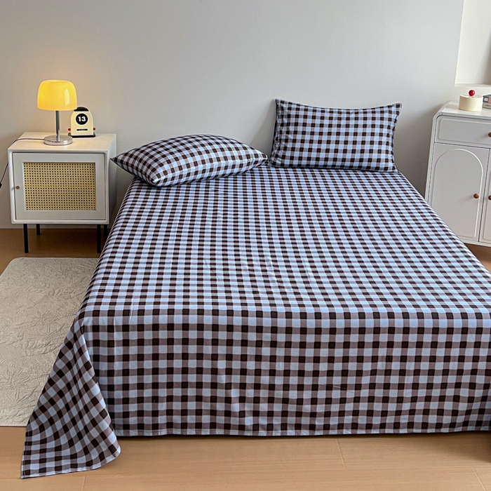 91家纺网 家纺一手货源 找家纺 感遇 2025新款全棉磨毛A类床单床笠三件套 灰咖格