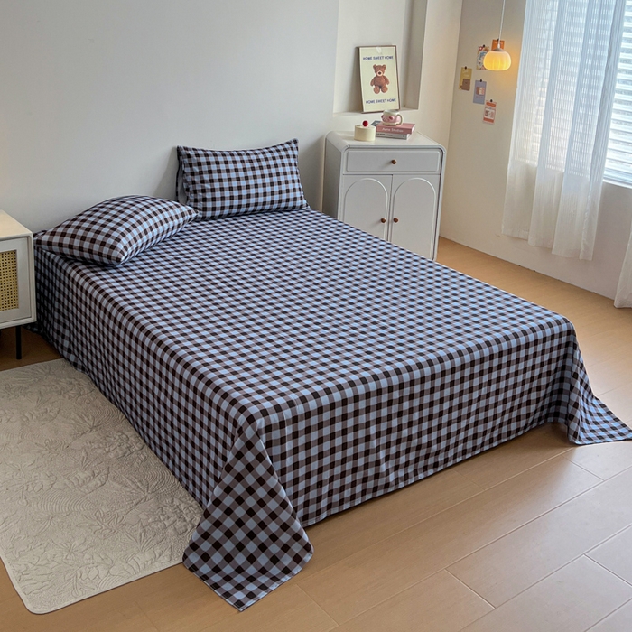 91家纺网 家纺一手货源 找家纺 感遇 2025新款全棉磨毛A类床单床笠三件套 灰咖格