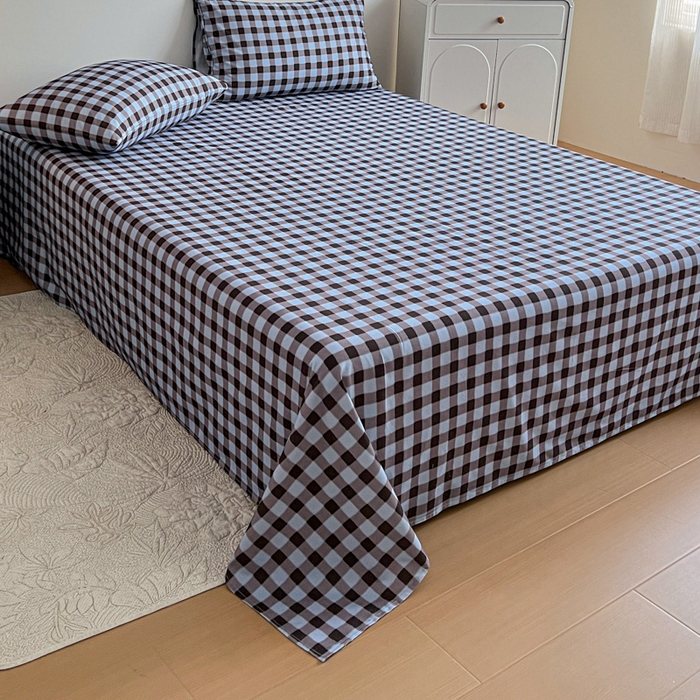 91家纺网 家纺一手货源 找家纺 感遇 2025新款全棉磨毛A类床单床笠三件套 灰咖格