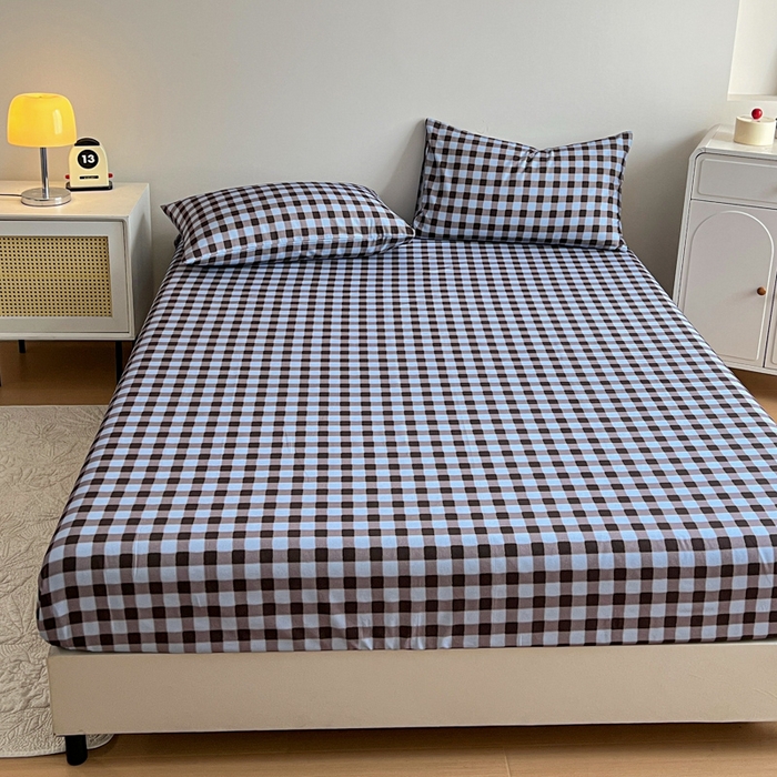 91家纺网 家纺一手货源 找家纺 感遇 2025新款全棉磨毛A类床单床笠三件套 灰咖格