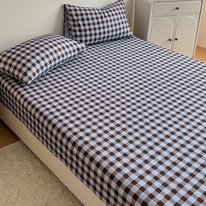 91家纺网 家纺一手货源 找家纺 感遇 2025新款全棉磨毛A类床单床笠三件套 灰咖格