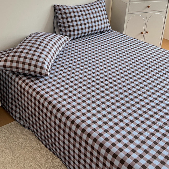 91家纺网 家纺一手货源 找家纺 感遇 2025新款全棉磨毛A类床单床笠三件套 灰咖格