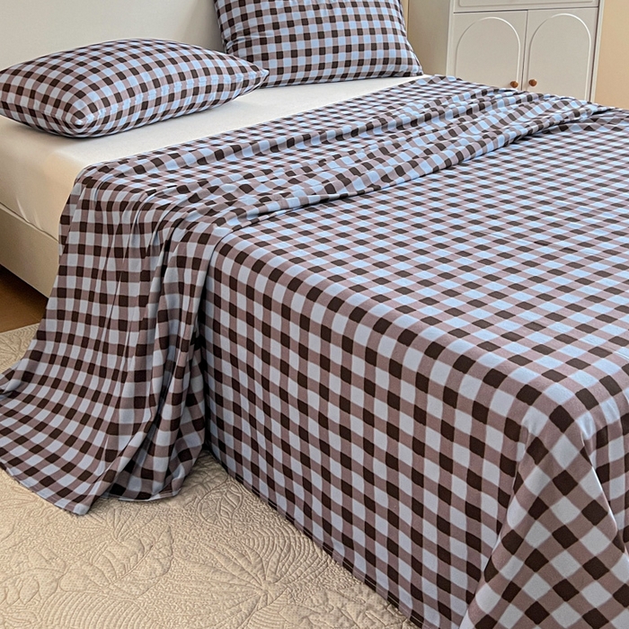 91家纺网 家纺一手货源 找家纺 感遇 2025新款全棉磨毛A类床单床笠三件套 灰咖格