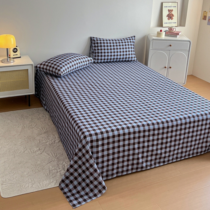 91家纺网 家纺一手货源 找家纺 感遇 2025新款全棉磨毛A类床单床笠三件套 灰咖格