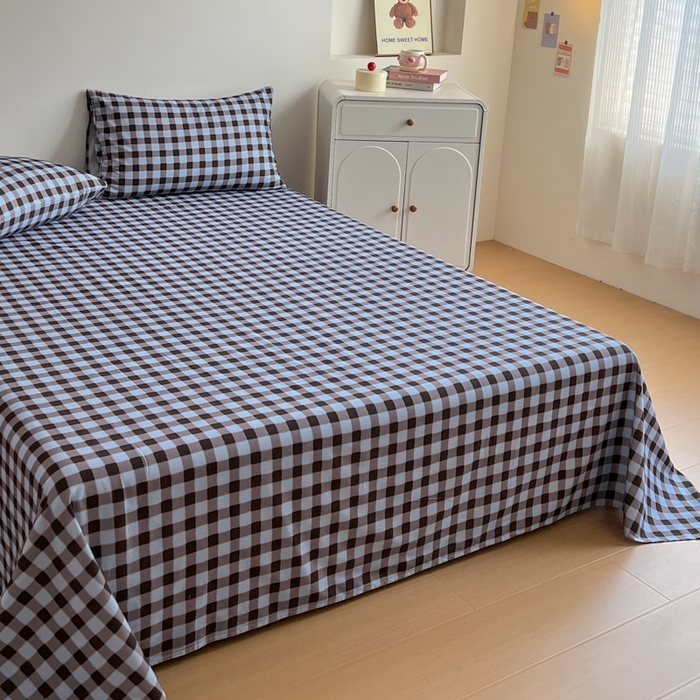 91家纺网 家纺一手货源 找家纺 感遇 2025新款全棉磨毛A类床单床笠三件套 灰咖格