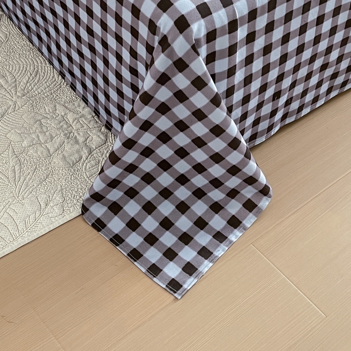 91家纺网 家纺一手货源 找家纺 感遇 2025新款全棉磨毛A类床单床笠三件套 灰咖格