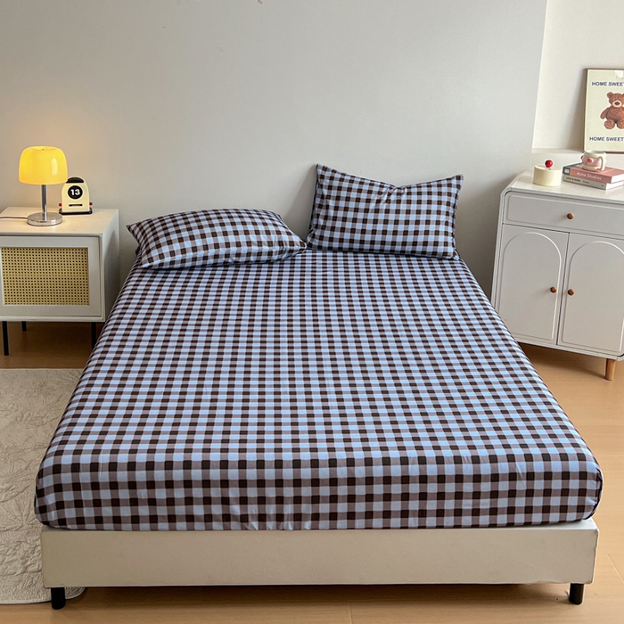 91家纺网 家纺一手货源 找家纺 感遇 2025新款全棉磨毛A类床单床笠三件套 灰咖格