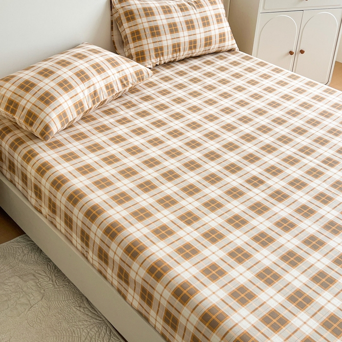 91家纺网 家纺一手货源 找家纺 感遇 2025新款全棉磨毛A类床单床笠三件套 咖格