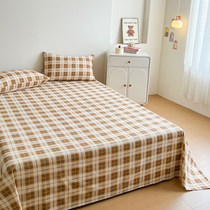 91家纺网 家纺一手货源 找家纺 感遇 2025新款全棉磨毛A类床单床笠三件套 咖格