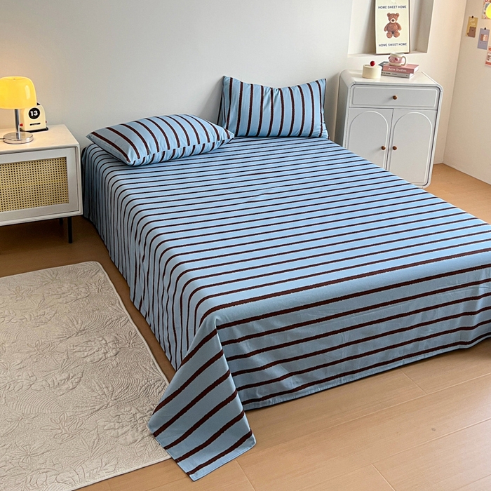 91家纺网 家纺一手货源 找家纺 感遇 2025新款全棉磨毛A类床单床笠三件套 咖蓝