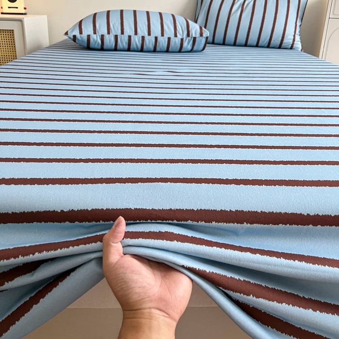 91家纺网 家纺一手货源 找家纺 感遇 2025新款全棉磨毛A类床单床笠三件套 咖蓝