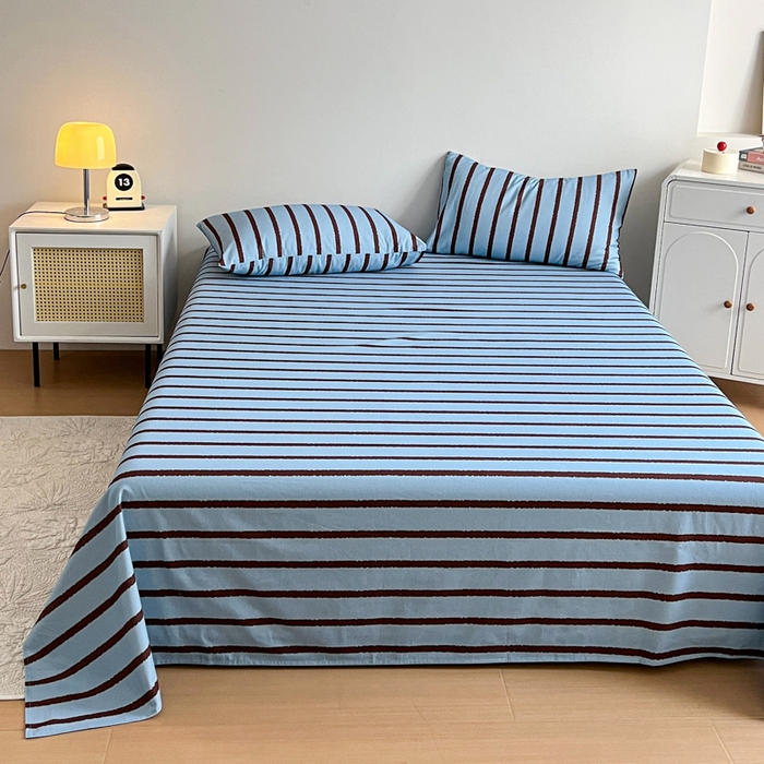 91家纺网 家纺一手货源 找家纺 感遇 2025新款全棉磨毛A类床单床笠三件套 咖蓝