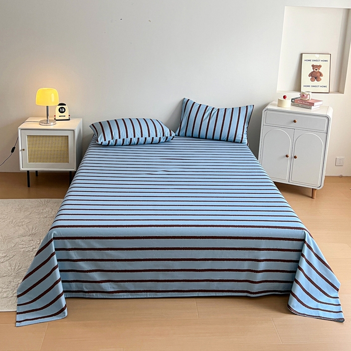 91家纺网 家纺一手货源 找家纺 感遇 2025新款全棉磨毛A类床单床笠三件套 咖蓝