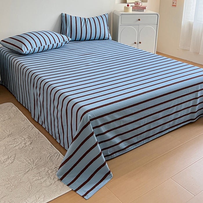 91家纺网 家纺一手货源 找家纺 感遇 2025新款全棉磨毛A类床单床笠三件套 咖蓝