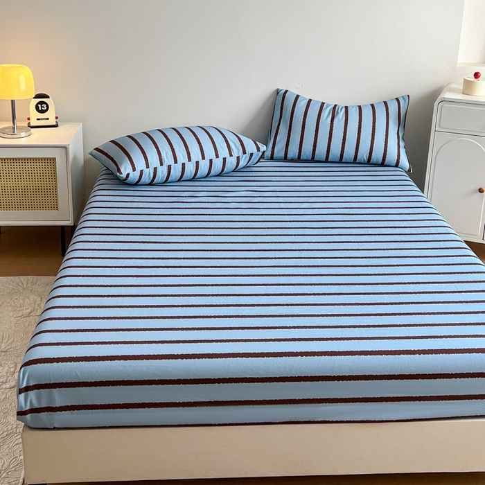 91家纺网 家纺一手货源 找家纺 感遇 2025新款全棉磨毛A类床单床笠三件套 咖蓝