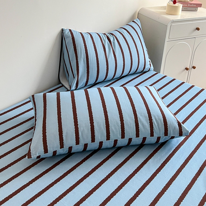 91家纺网 家纺一手货源 找家纺 感遇 2025新款全棉磨毛A类床单床笠三件套 咖蓝