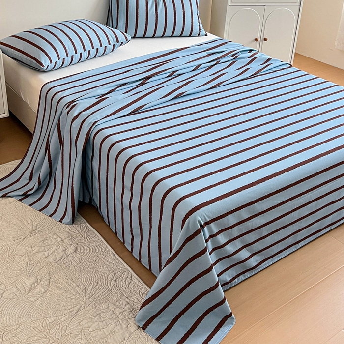 91家纺网 家纺一手货源 找家纺 感遇 2025新款全棉磨毛A类床单床笠三件套 咖蓝