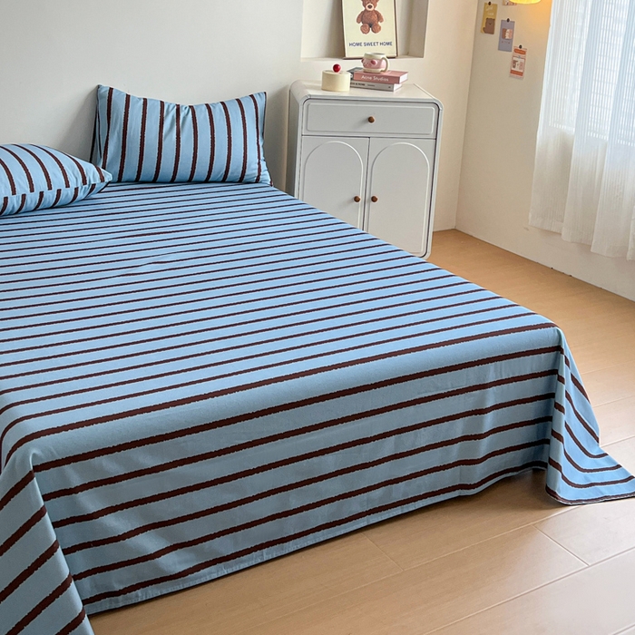 91家纺网 家纺一手货源 找家纺 感遇 2025新款全棉磨毛A类床单床笠三件套 咖蓝